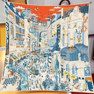 Colorful Cityscape Tapestry Silk Scarf